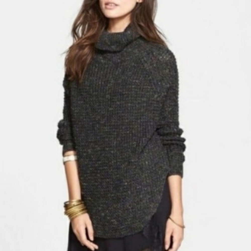 Free People Dylan Gray textuted turtleneck sweater top S EUC